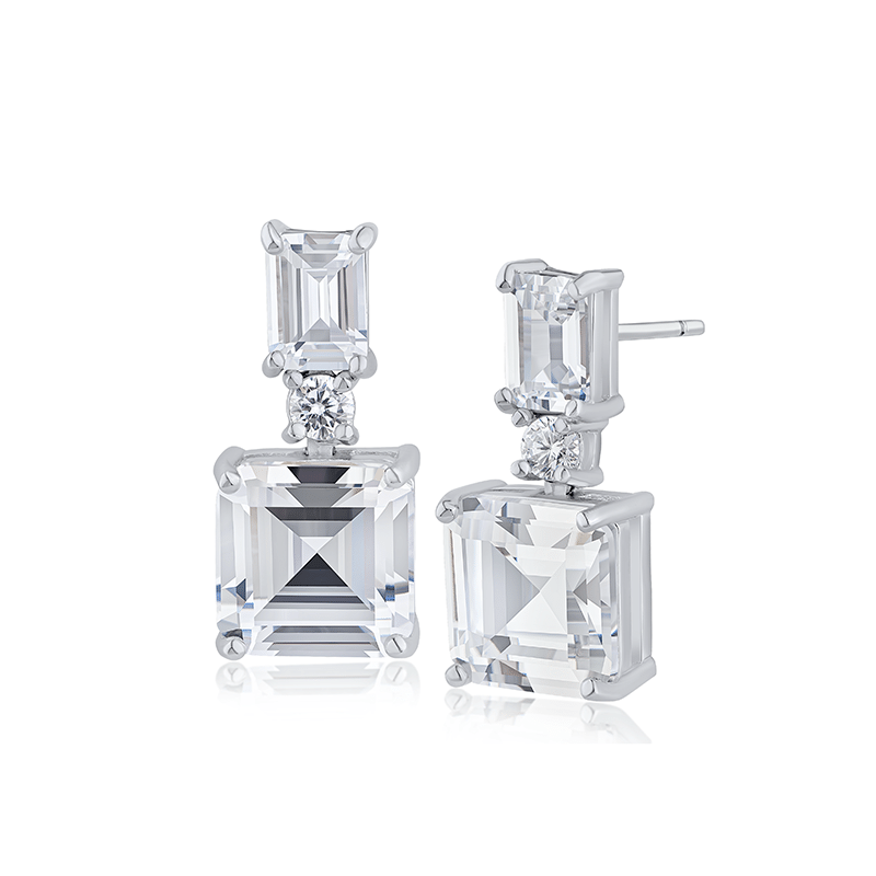 4 Cttw Emerald/Round/Asscher Delicate Drop Earrings