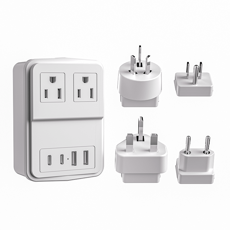 20W Travel Adapter Surge Protector with 2 Outlets, 2 USB-A Ports, & 2 USB-C Ports