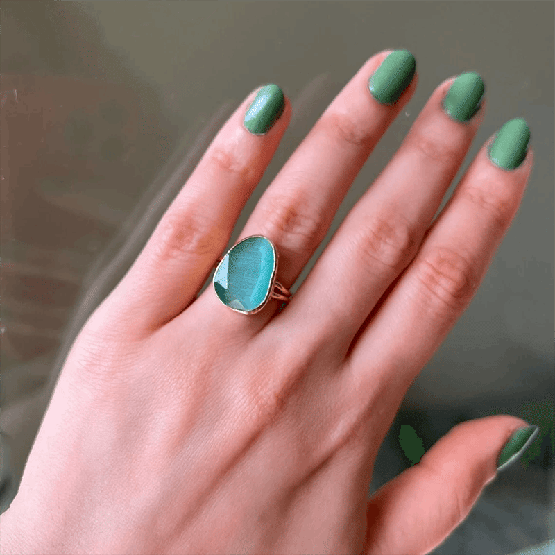 Cat Eye Glass Adjustable Ring 