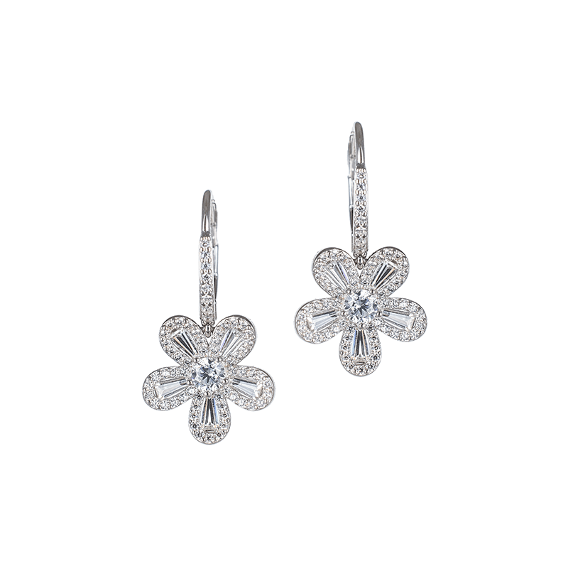 6 Cttw Multi Cz Drop Floral Earrings
