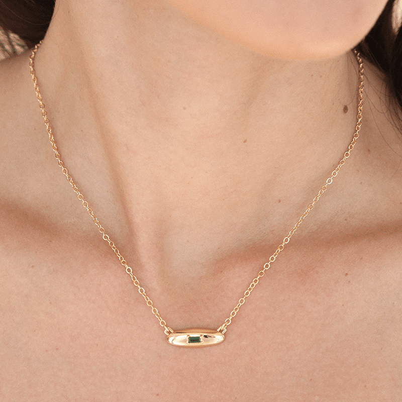 Oval Dome Baguette Simple Pendant Necklace