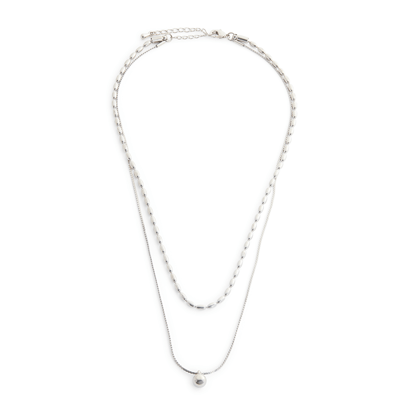 Rice Chain And Ball Pendant Layered Necklace