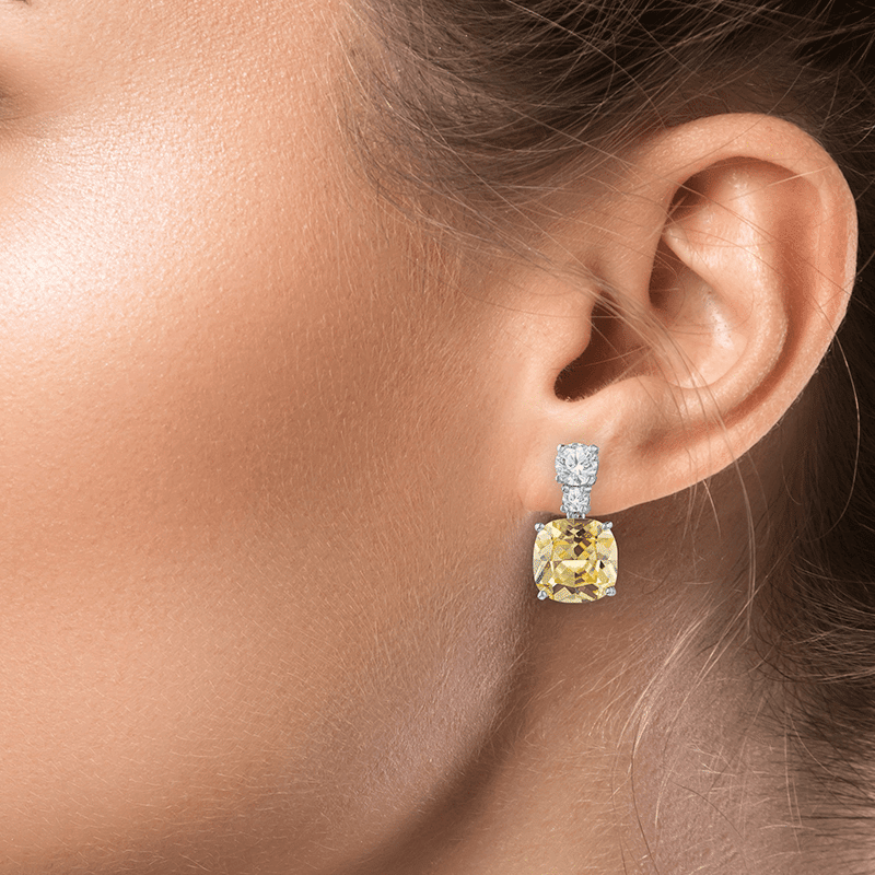10 Cttw Cushion Cz Delicate Drop Canary Earrings 