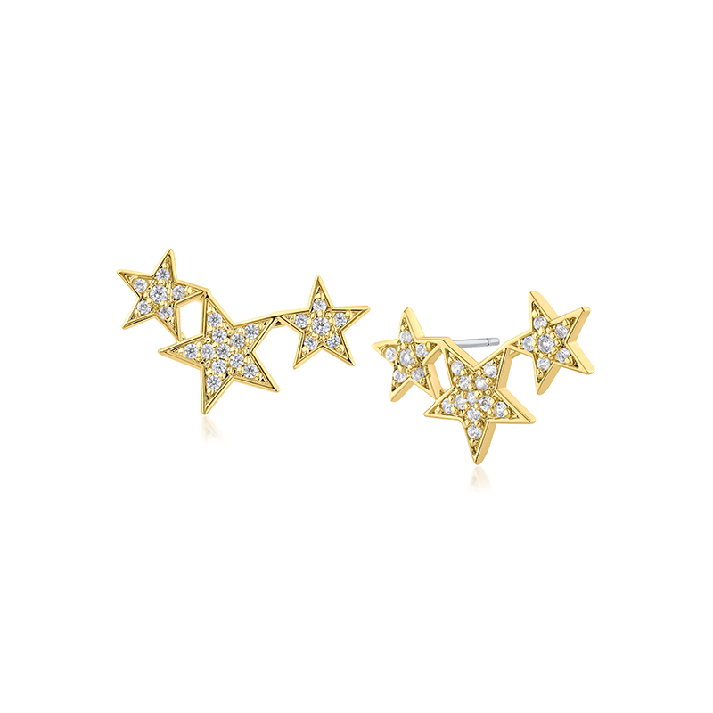 .5 Cttw Pave Cz Falling Stars Mini Crawler Earrings 