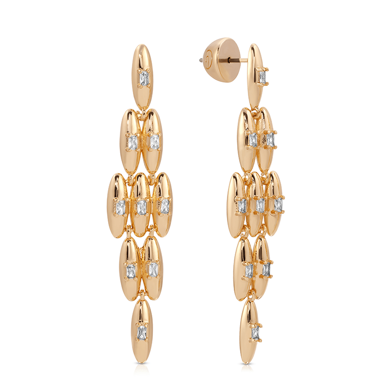 Oval Dome Baguette Diamond Shape Dangle Earrings