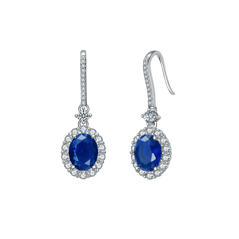 Glamorous Oval Halo Dangle Earrings (Silver)