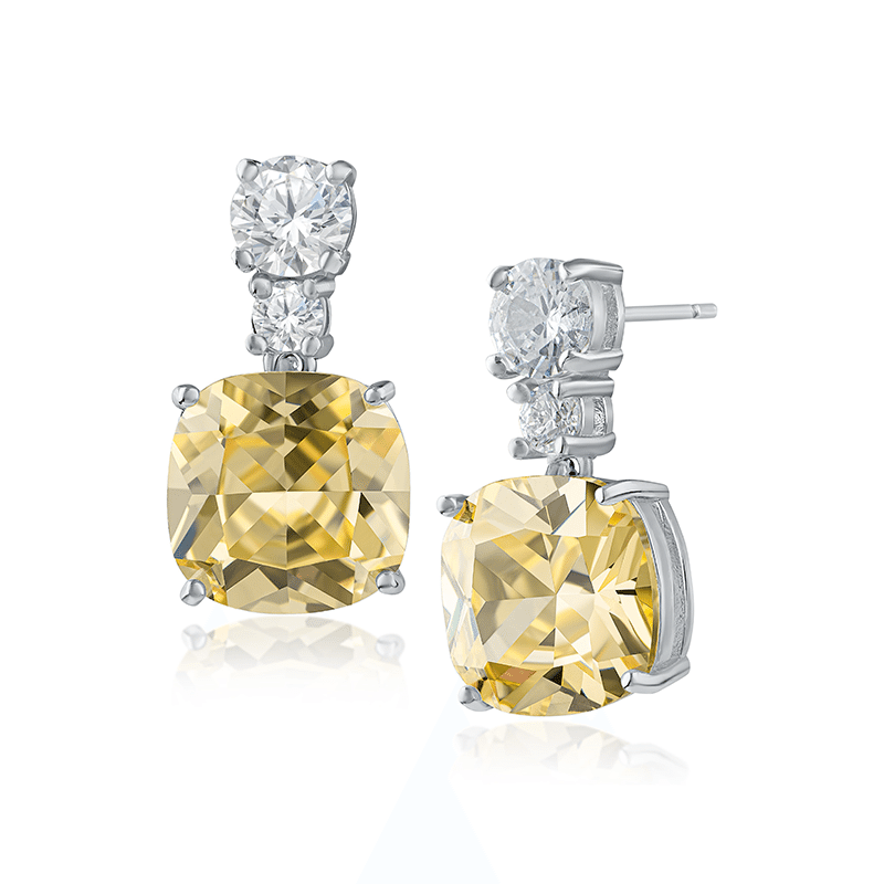 10 Cttw Cushion Cz Delicate Drop Canary Earrings 