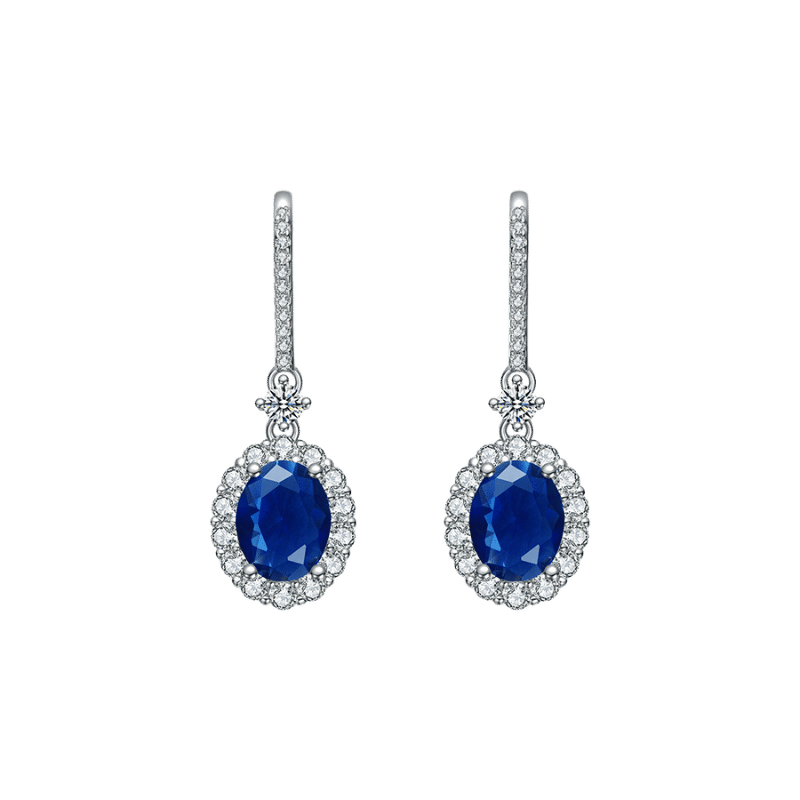 Glamorous Oval Halo Dangle Earrings (Silver)