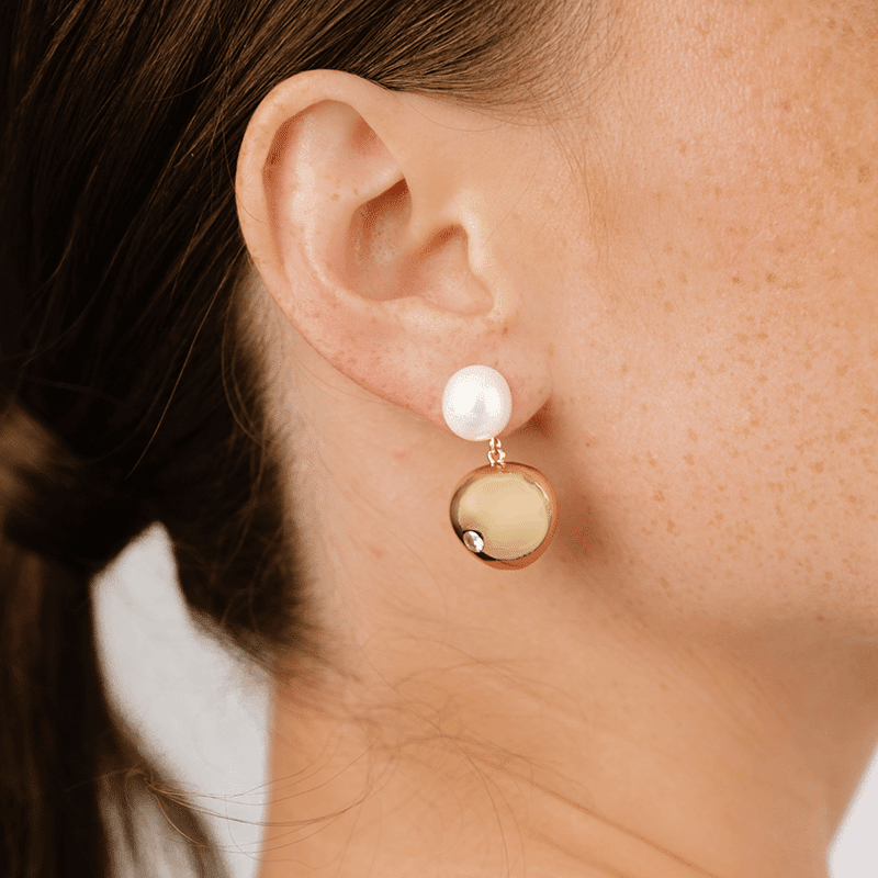 Large Pebble and Pearl Dangle Earrings