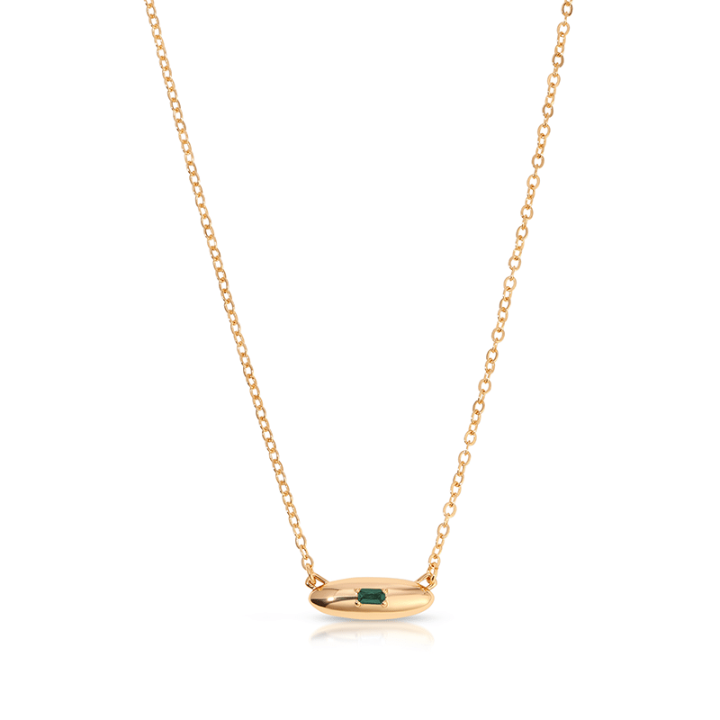 Oval Dome Baguette Simple Pendant Necklace