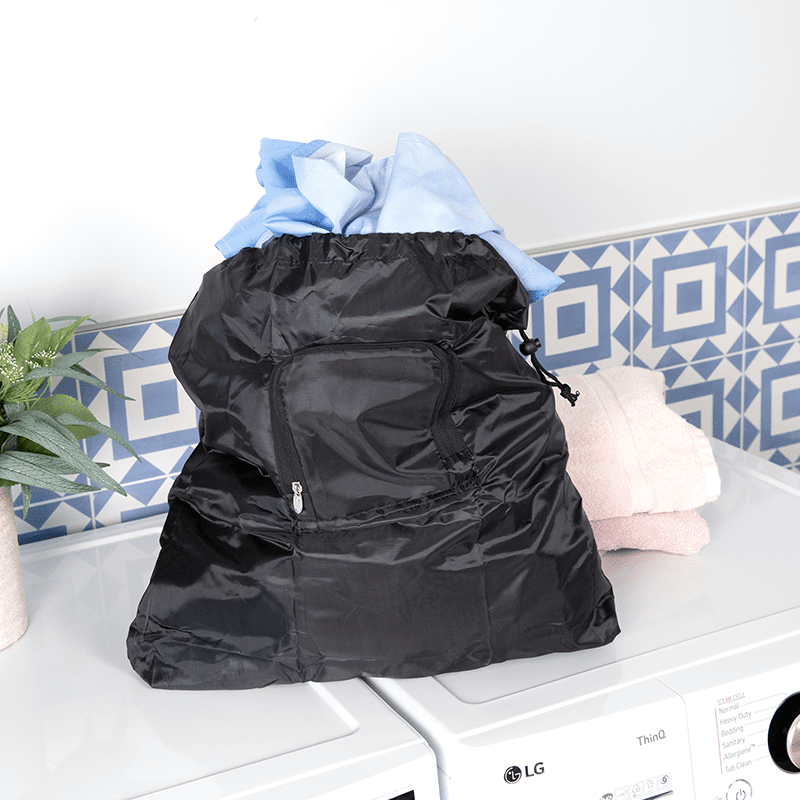 Black Laundry Bag White Print