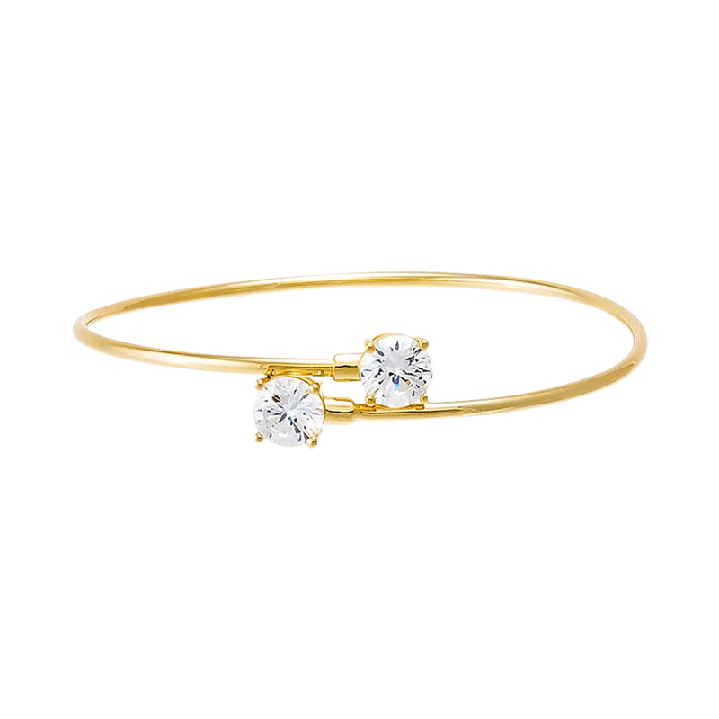 Double CZ Solitaire Criss Cross Bangle Bracelet (Gold)