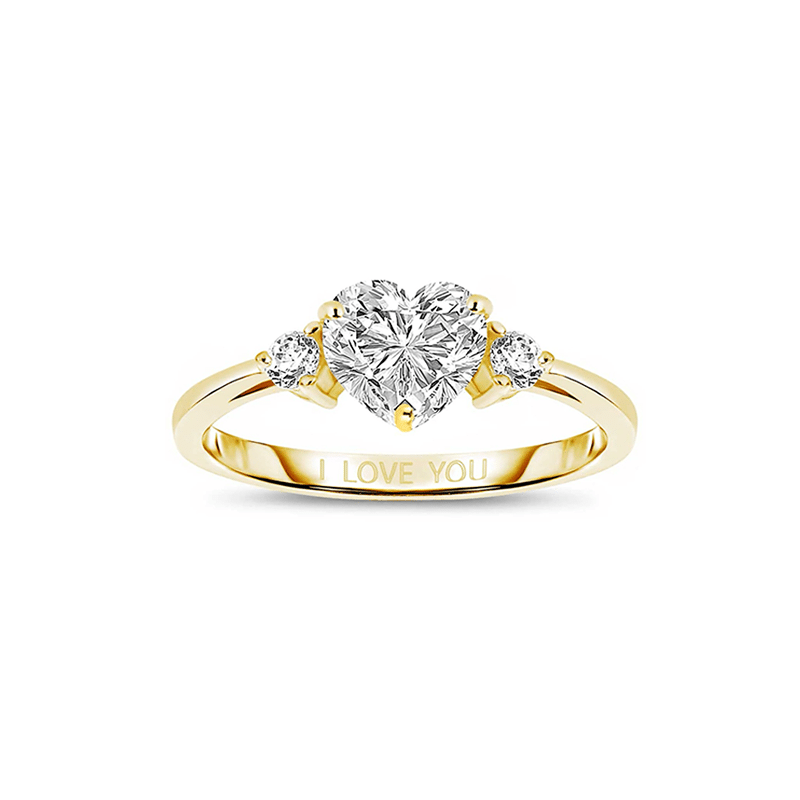 Sterling Silver with Clear Heart Cubic Zirconias Three-Stone "I Love You" Ring 