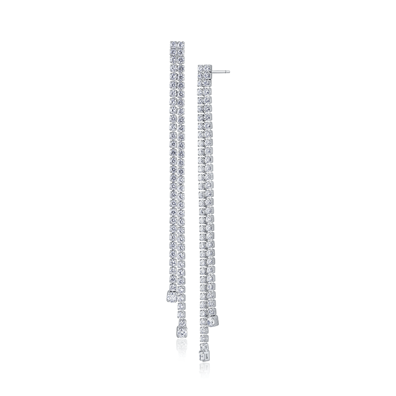 2 Cttw Pave Cz Linear Fringe Long Earrings 