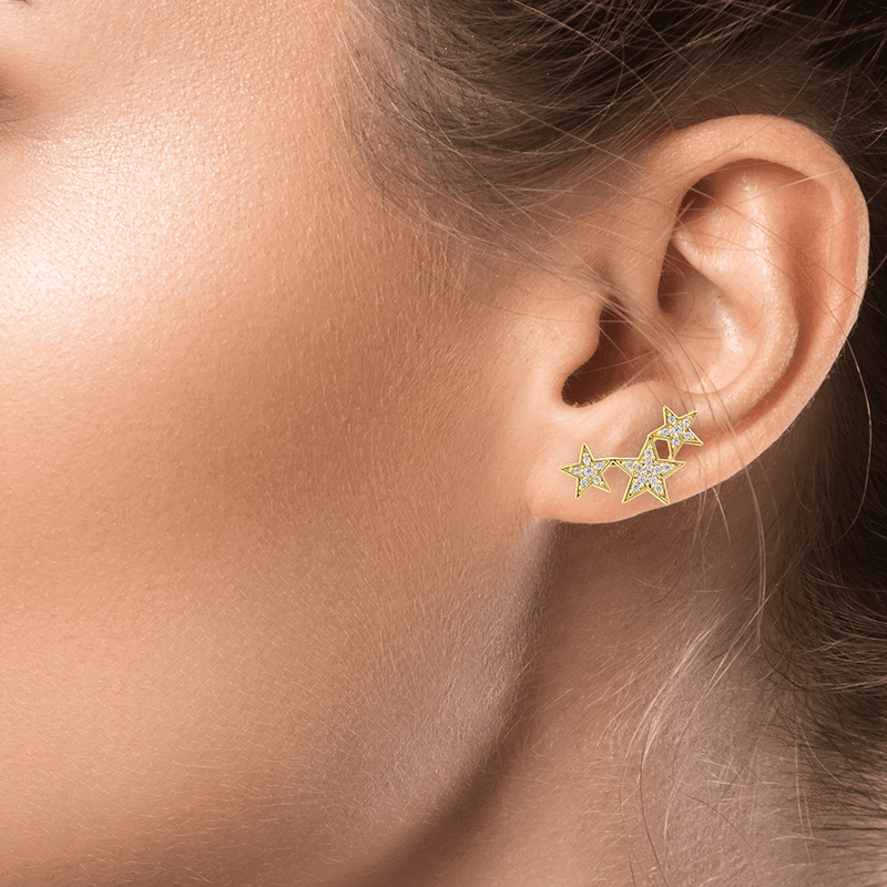 .5 Cttw Pave Cz Falling Stars Mini Crawler Earrings 