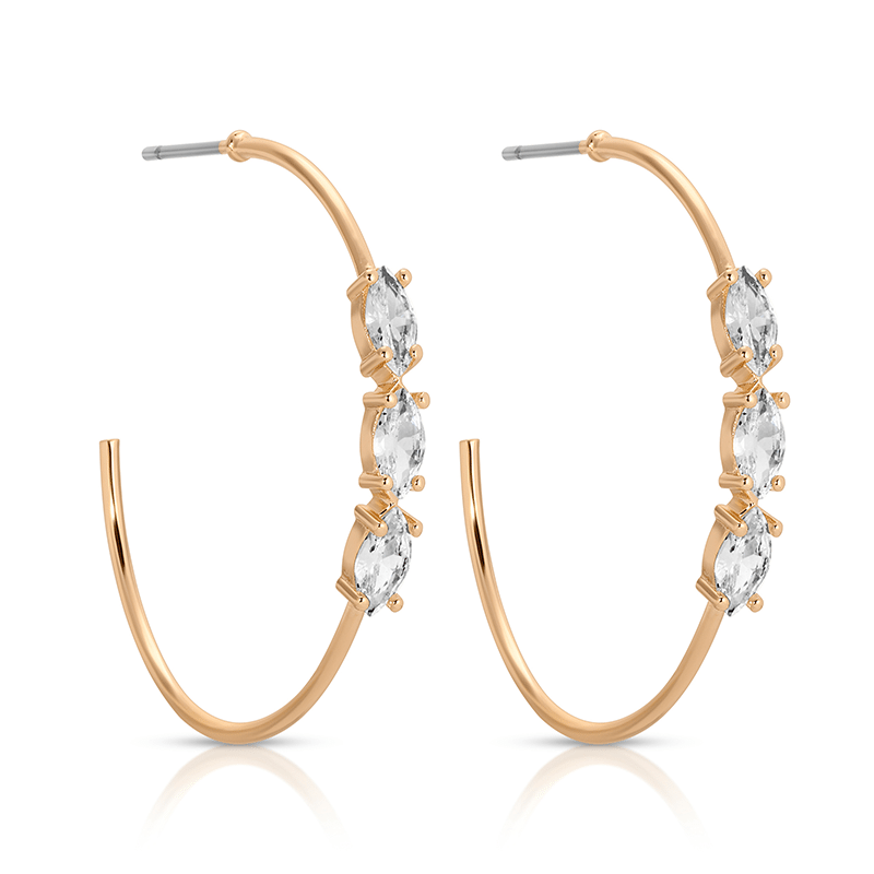 Dainty Marquise Triple Crystal Wire Hoops