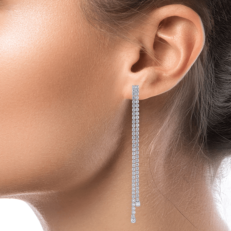 2 Cttw Pave Cz Linear Fringe Long Earrings 