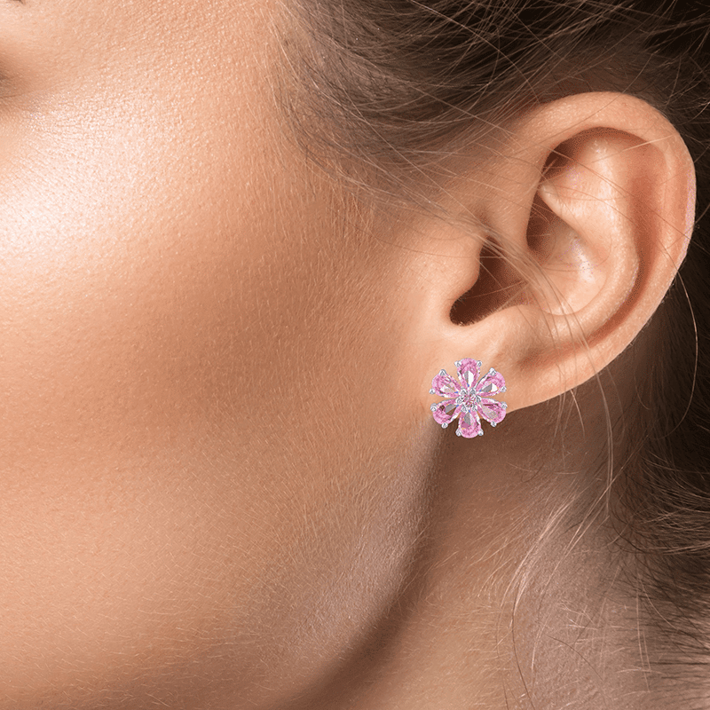 5 Cttw Pear Cz Floral Cluster Earrings