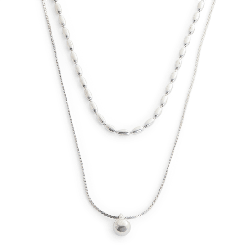 Rice Chain And Ball Pendant Layered Necklace