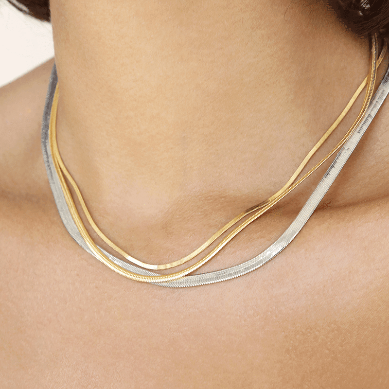 Mixed Metal Herringbone Layered Necklace