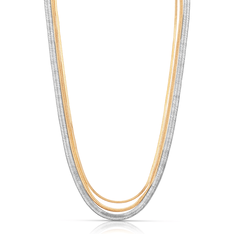 Mixed Metal Herringbone Layered Necklace