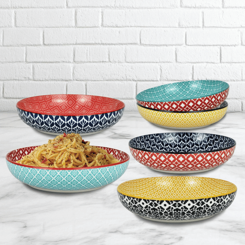 8.5" Ceramic Dinner Bowl (6 Pack) (Multicolor)