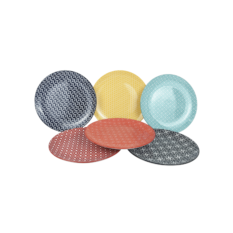 10.5" Ceramic Dinner Plate (6 Pack) (Multicolor)