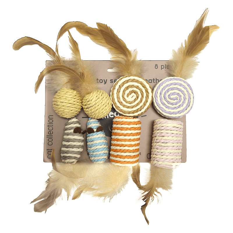 Cat 8-Piece Sisal and Feather Set