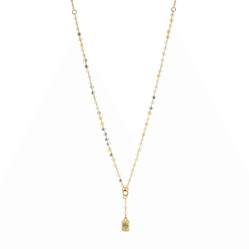 Crystal Beaded Y Necklace with Square Starburst Pendant