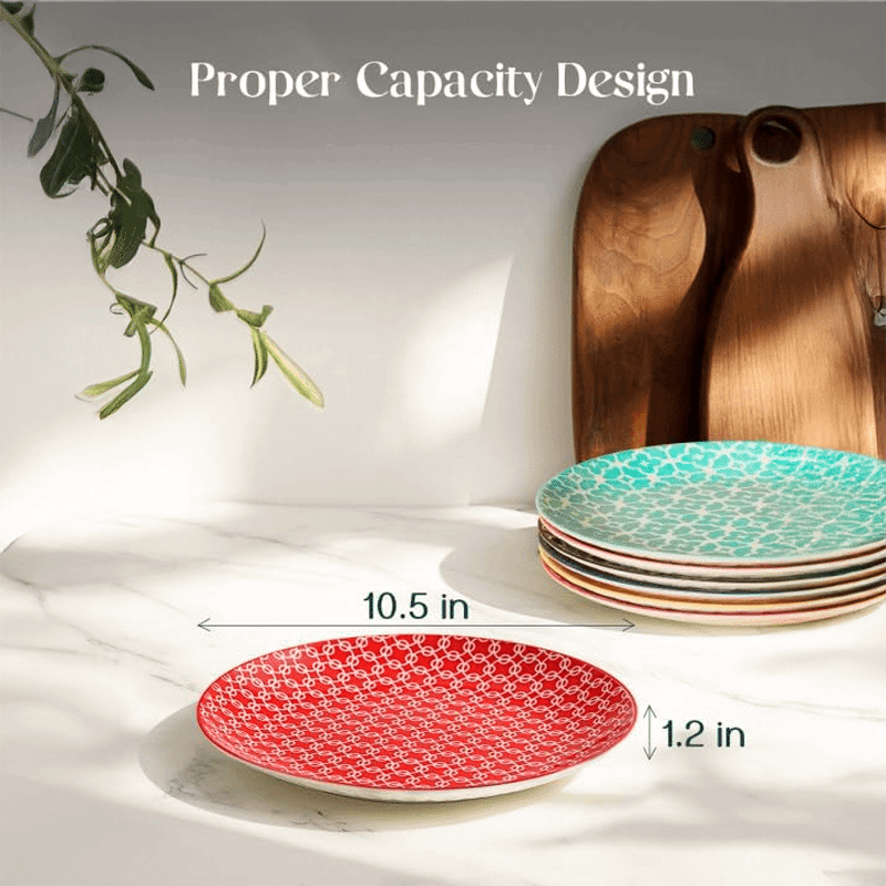 10.5" Ceramic Dinner Plate (6 Pack) (Multicolor)
