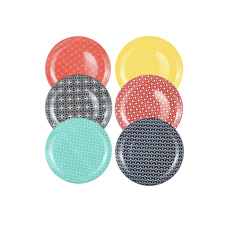 10.5" Ceramic Dinner Plate (6 Pack) (Multicolor)