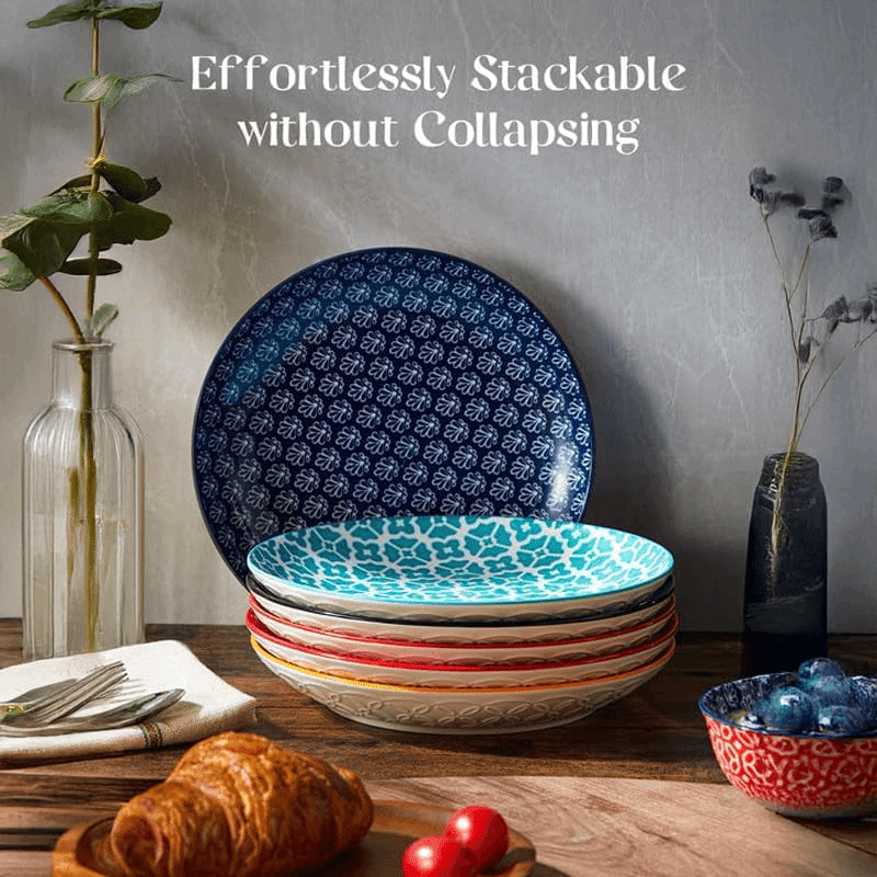 10.5" Ceramic Dinner Plate (6 Pack) (Multicolor)