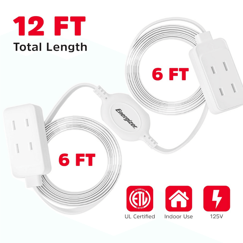 12' Twin Extension Cord with 6 Outlets