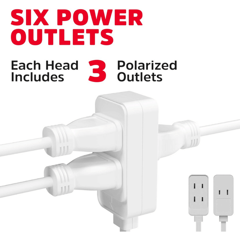 12' Twin Extension Cord with 6 Outlets