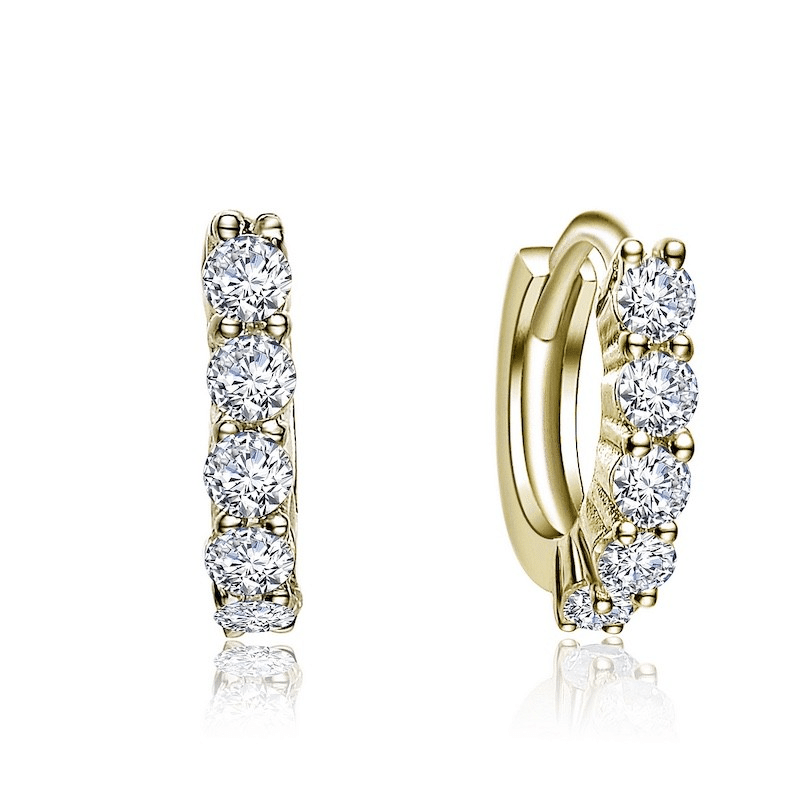 Cubic Zirconia Huggie Hoop Earrings (14K Gold Plated )