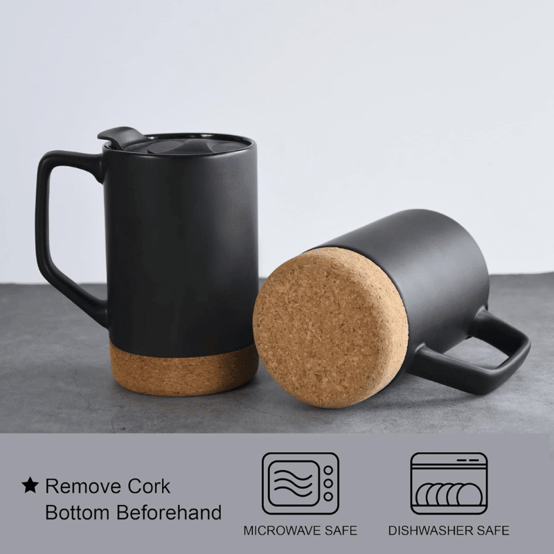 Cork Base Coffee Mug with Lid (2 Pack)