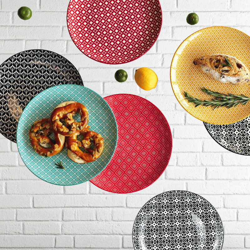 10.5" Ceramic Dinner Plate (6 Pack) (Multicolor)