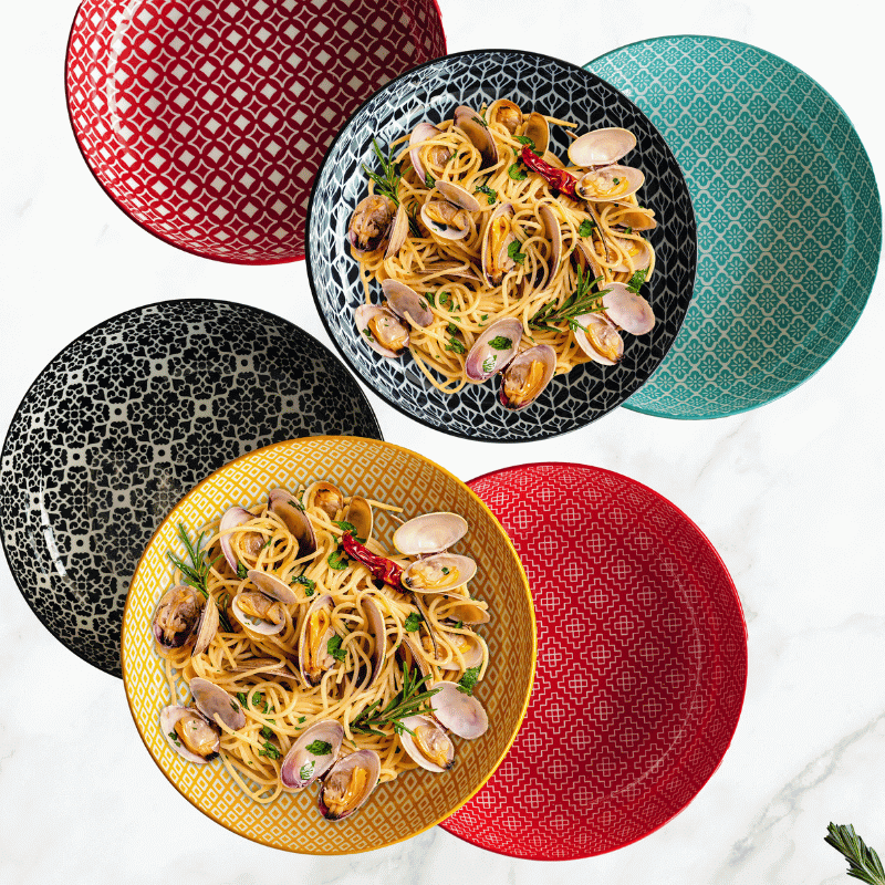 8.5" Ceramic Dinner Bowl (6 Pack) (Multicolor)