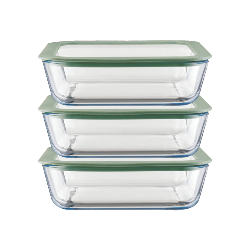 3pk Glass Containers w/ Silicone Trimmed Glass Lids