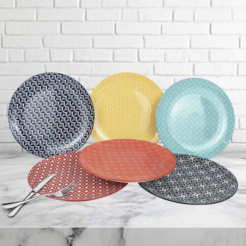 10.5" Ceramic Dinner Plate (6 Pack) (Multicolor)