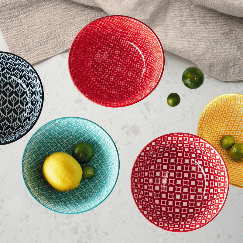 6" Ceramic Bowl (6 Pack) (Multicolor)