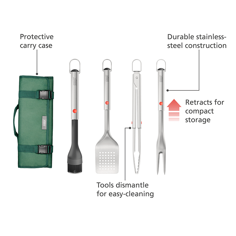 GrillOut 4 Piece BBQ Tool Set with Storage Case