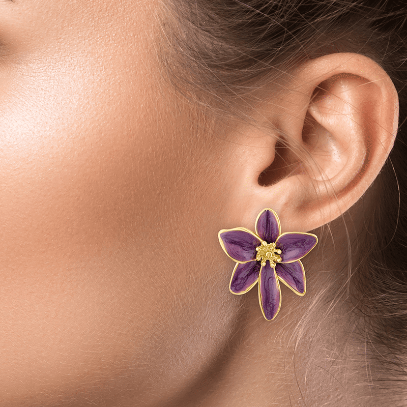 Iris Floral Enamel Earrings