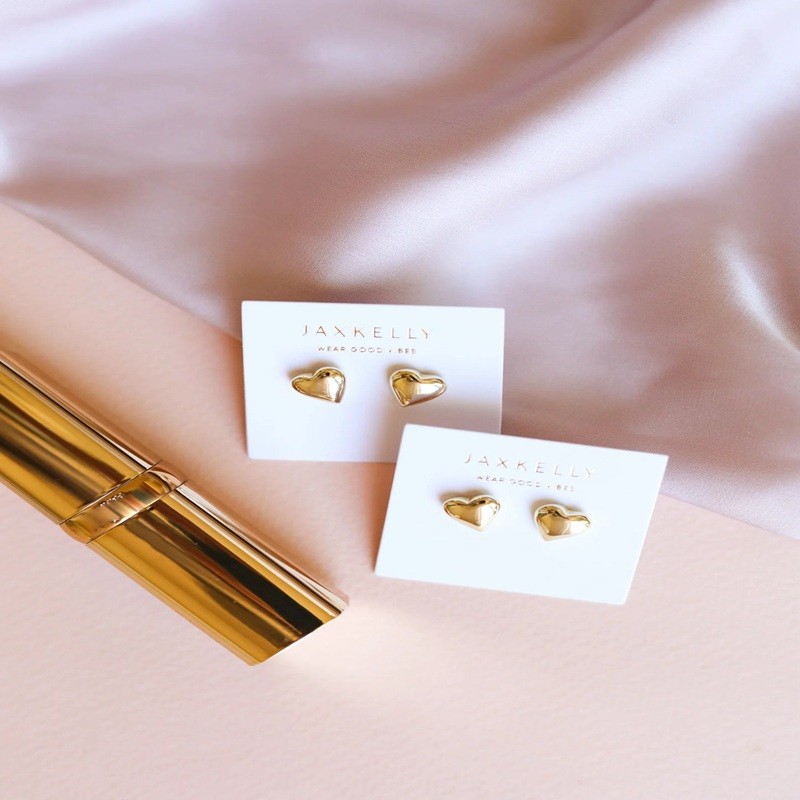 Puffed Gold Heart Earrings