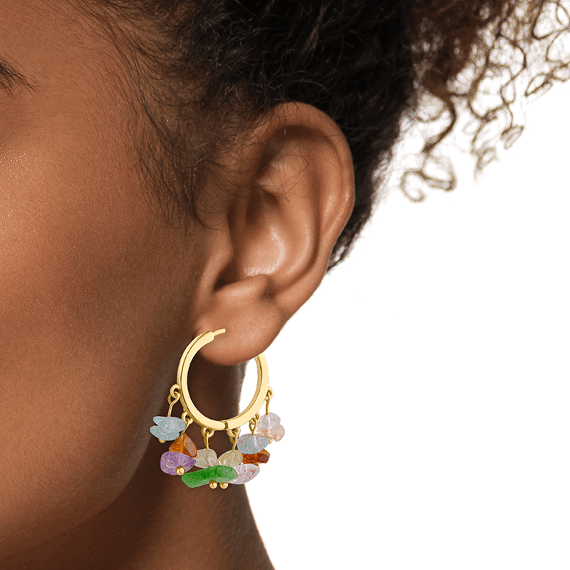 Natural Stone Drops On Hoop Earrings