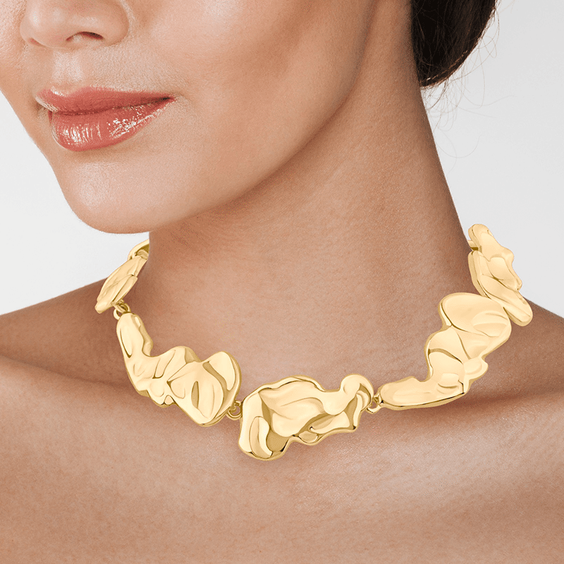 Organic Sculpted Choker Necklace - Gold