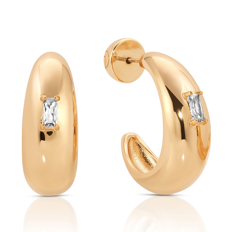 Oval Dome Baguette Hoops