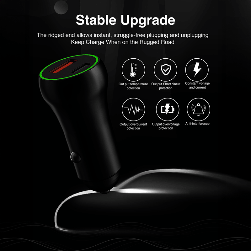 30W Car Charger with 1 USB-C Port & 1 USB-A Port