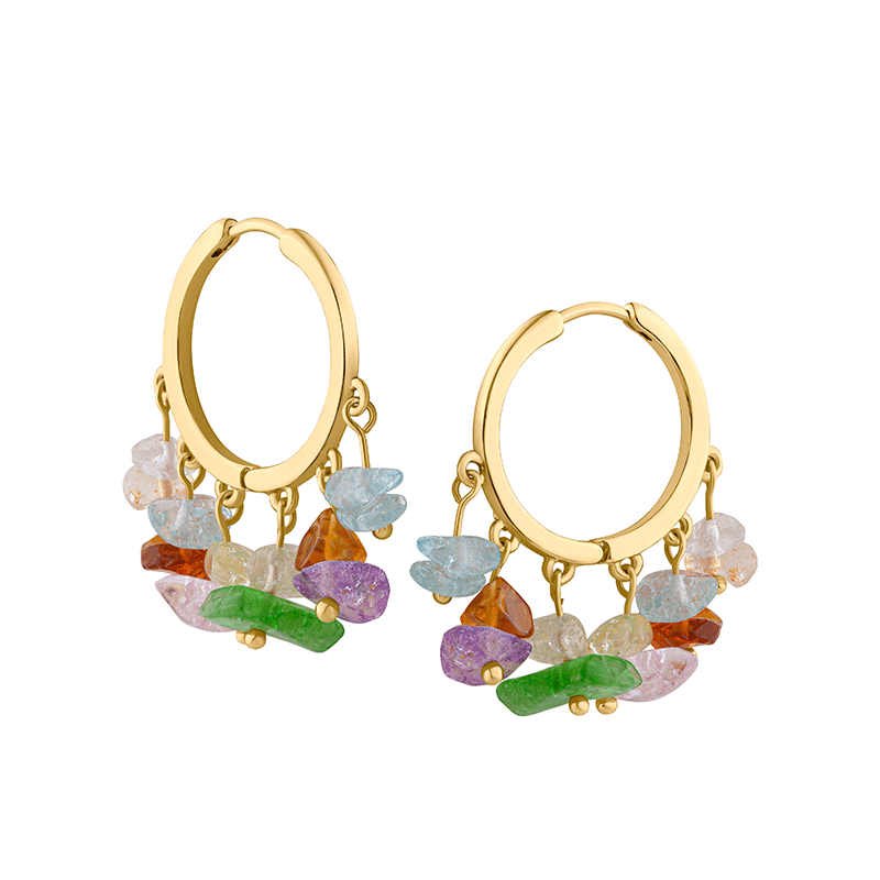 Natural Stone Drops On Hoop Earrings