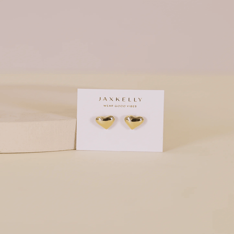 Puffed Gold Heart Earrings